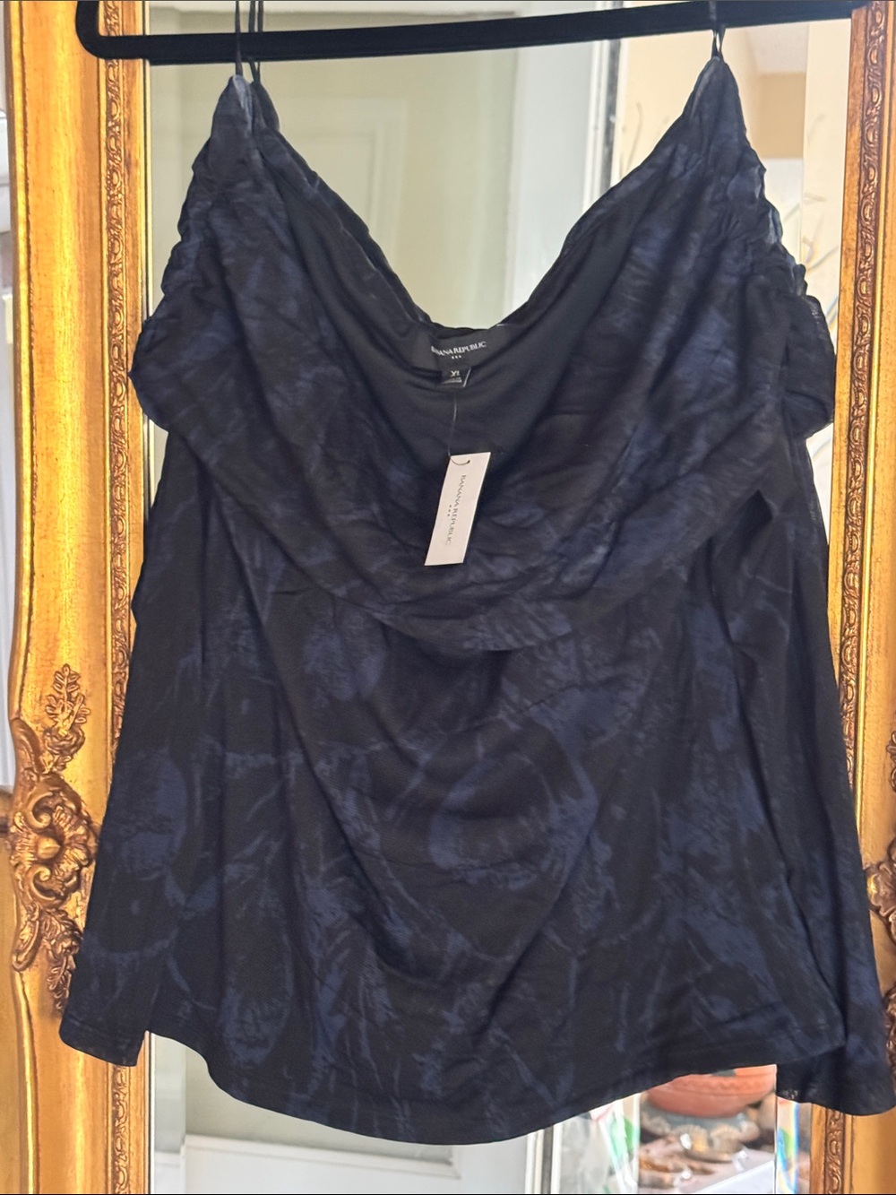 Banana Republic Navy and Black Off the shoulder mesh top